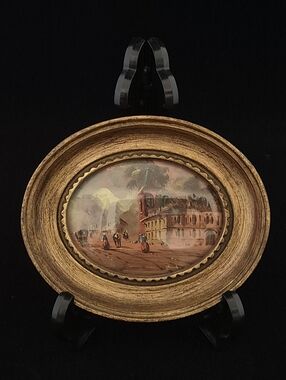 Mini Art Vintage Signed Hand-Painted Village Town Scene